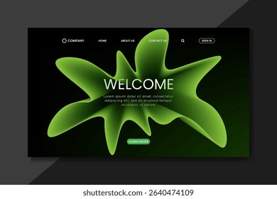 Landing Page Design with Abstract Organic Green Blob Shape