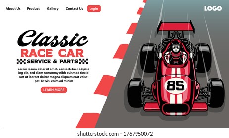 landing page design of classic race car garage business