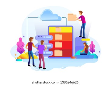 Landing page design concept of data center and backup data, maintenance and data storage. Vector illustration concepts for website design ui/ux and mobile website development.