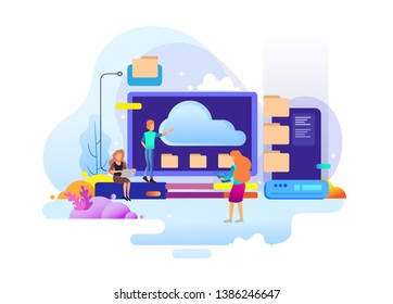Landing page design concept of data center and backup data, maintenance and data storage. Vector illustration concepts for website design ui/ux and mobile website development.