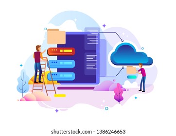 Landing page design concept of data center and backup data, maintenance and data storage. Vector illustration concepts for website design ui/ux and mobile website development.