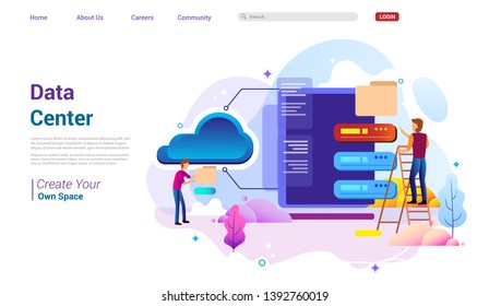 Landing page design concept of data center and backup data, maintenance and data storage. Vector illustration concepts for website design ui/ux and mobile website development.