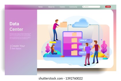 Landing page design concept of data center and backup data, maintenance and data storage. Vector illustration concepts for website design ui/ux and mobile website development.