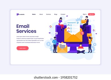 Landing page design concept of Email marketing services, Advertising Campaign, Digital Promotion with characters. Flat vector illustration