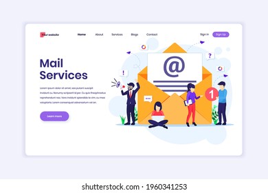 Landing page design concept of Email marketing services, Advertising Campaign, Digital Promotion with characters. Flat vector illustration