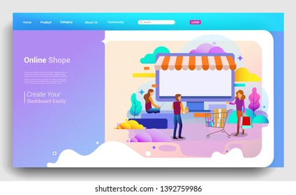 Landing page design concept of online shop and ecommerce, business strategy and Shopping Online. Vector illustration concepts for website design ui/ux and mobile website development.