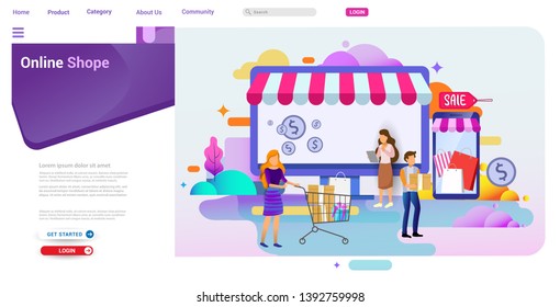 Landing page design concept of online shop and ecommerce, business strategy and Shopping Online. Vector illustration concepts for website design ui/ux and mobile website development.