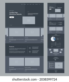 Landing page design. Dark site wireframe layout interface.