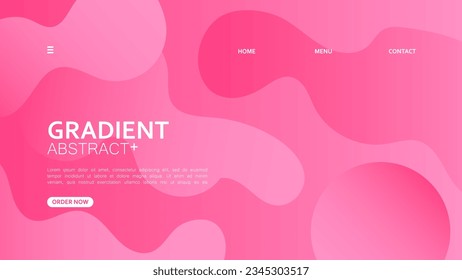 The landing page design features a geometric abstract with a gradient of pink color in the background. Vector illustration. minimalist and feminist style.