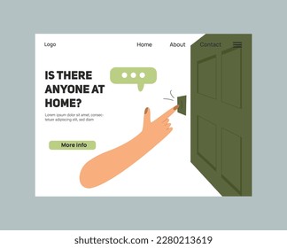 Landing page design with hand knock in the door vector stock illustration. Web page template.