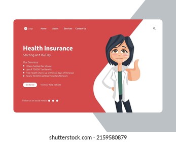 Landing page design of health insurance template. 