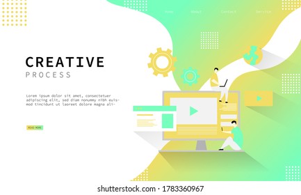 Landing page design illustration of the creative process of technology that is a basic human need