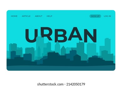 Landing page design with illustration of urban city, downtown in dark theme. Suitable for digital app and website templates.