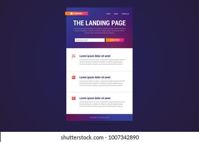 Landing page design in modern gradient style. Vector illustration.