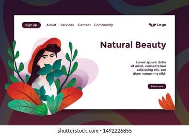 Landing page design for natural beauty, health, natural products, cosmetics, body care, healthy living. Modern design vector illustration concept for landing web and mobile pages