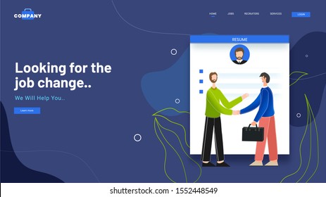 Landing page design with resume to businessmen shaking hands at Looking for the job change.