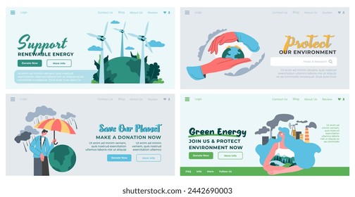 Landing page design set with green energy offer
