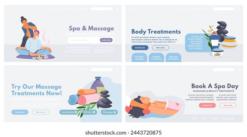 Landing page design set for spa salon massage ad