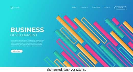 Landing page design template with abstract colorful geometric background