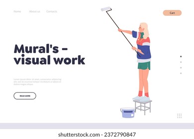 Landing page design template advertising murals visual work created by professional street artist
