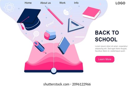 Landing page design template for back to school, studio, course, class, education. Modern design vector illustration concept for invitation, poster, banner, promotion, sale website mobile development