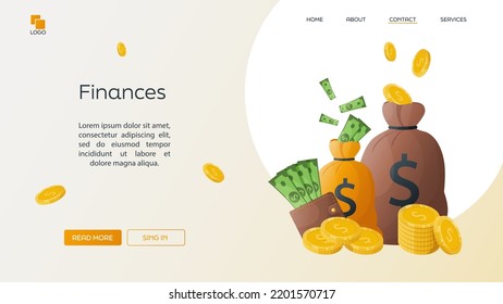 Landing page design template for finance. Vector illustration in flat style for poster, presentation, banner, website.