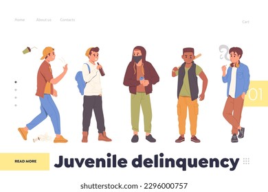 Landing page design template giving information about social problem of juvenile delinquency