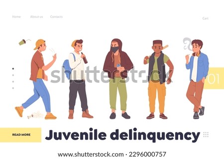 Landing page design template giving information about social problem of juvenile delinquency