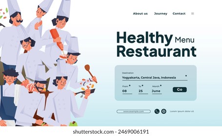 Landing Page design template idea with chef activity flat design illustration