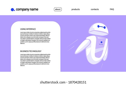 Landing page design template, mobile app interface. Chat bot and virtual support and communication concept. Vector flat illustration.