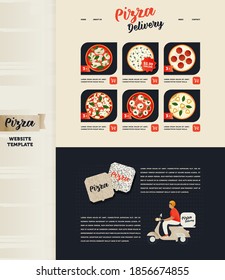 Landing Page Design Template. Modern Flat Vector Concept Illustrations. Pizza Delivery Website. Menu. Delivery Process.