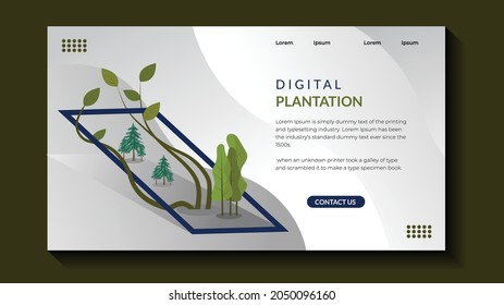 Landing Page Design template with nature concept, Digital Plantation Web Banner Lander for wellness, natural products, cosmetics, body care, Healthcare for website and mobile website development.