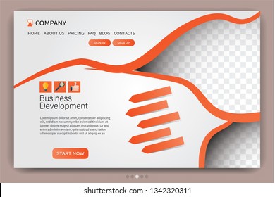 Landing page design template. One page website layout. Vector illustration. Orange color.