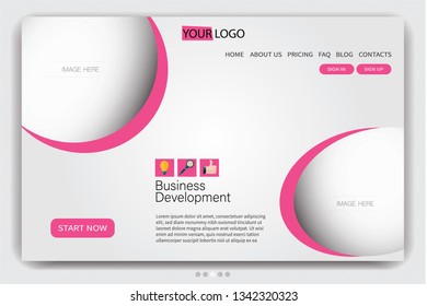 Landing page design template. One page website layout. Vector illustration. Pink color.