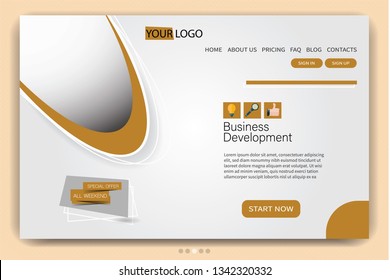 Landing page design template. One page website layout. Vector illustration. Brown color.