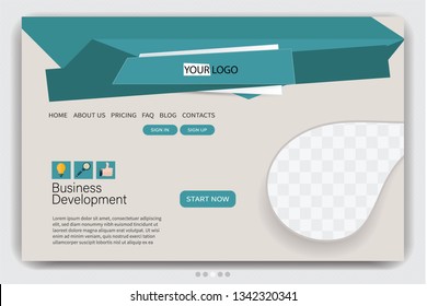 Landing page design template. One page website layout. Vector illustration. Green color.