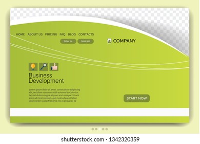 Landing page design template. One page website layout. Vector illustration. Green color.