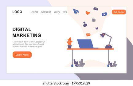 Landing page design template for online shopping, digital marketing, ecommerce, social media marketing, advertising. Modern vector illustration concepts for website and mobile website development.