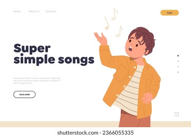 Landing page design template for online service promoting super simple songs for talented children