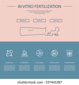 Landing page design template with In vitro fertilization symbols. Website layout for medical clinic, hospital or check-up center. Vector illustration eps10