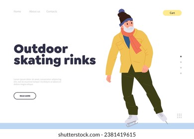 Landing page design template for web service offering sport activity on outdoor skating rinks