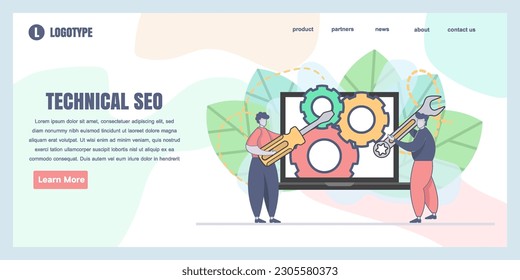Landing page design templates for Technical SEO concept illustration, perfect for web design, banner, mobile app, landing page, Flat Vector illustration