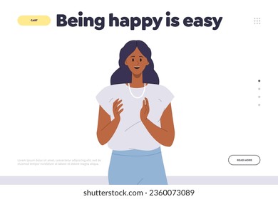 Landing page design website template providing positive mindfulness idea that being happy is easy