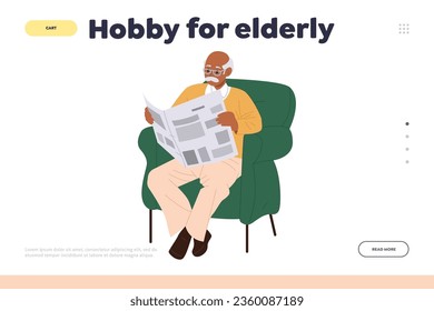 Landing page design website template offering hobby for elderly to spend free time on retirement