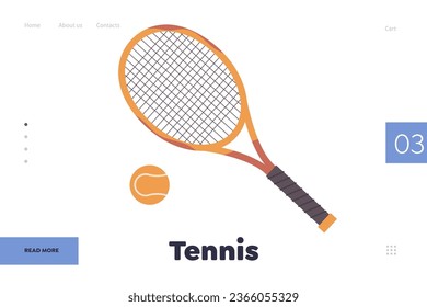 Landing page design website template advertising tennis training class online and sportive equipment