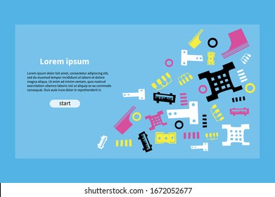 Landing Page mit Details und Mikrochip-Technologie darauf. Vektorillustration bunter Illustration im Cartoon-Stil für Banner, Web-Design-Seiten der Kinderschule zum Beispiel
