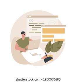 Landing page development abstract concept vector illustration. Product landing page, website development, marketing service, company site element, menu bar design, portfolio abstract metaphor.