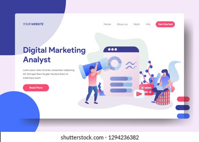 Landing page Digital Marketing Analyst, the concept of a man incorporating chess pawns on Analyst boards, web, ui, banners, templates, backgrounds, flayer, posters - Vector