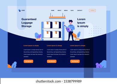 Landing Page ecommerce marketplace staff checking goods supply in warehouse shop flat outline style