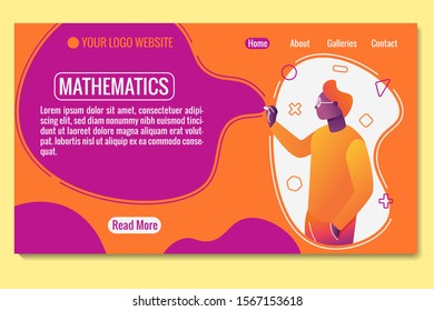 Landing Page education of mathematics study with illustration man. Template for websites, or apps. Modern design. Abstract vector style.Minimal geometric background. Eps10 vector.